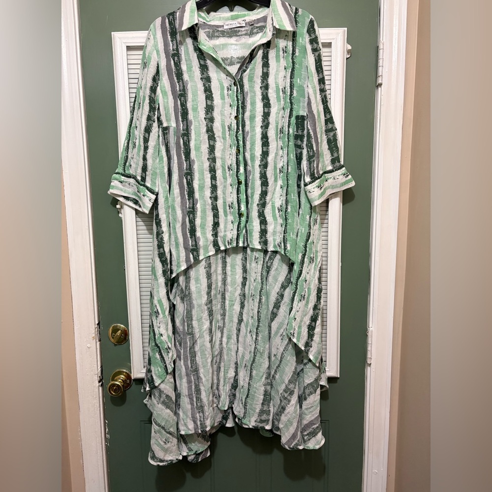 Patrizia Luca Women's High Low Blouse Long Sleeve Shirtdress Button Green M - Picture 4 of 5